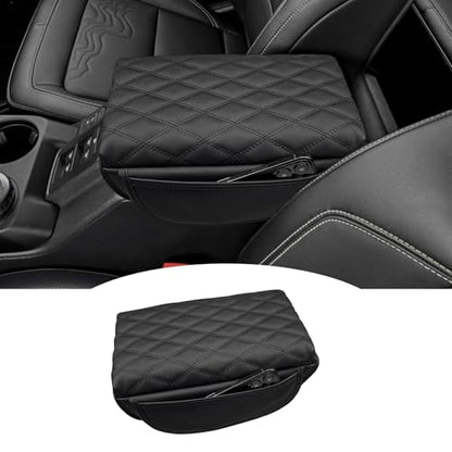 Zxiaochun Center Console Cover Compatible with Ford Bronco 2021 2022 2023 2024 2025 2026 2/4-Door, Armrest Lid Leather Protector Interior Accessories, with Side Pockets - size: Black with Side Pockets