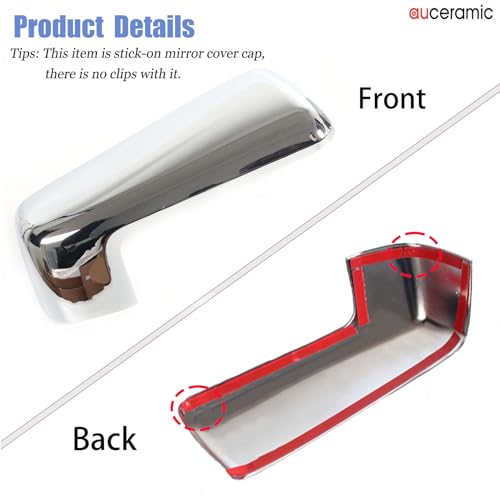 AUCERAMIC Chrome Top Half Mirror Cover Cap Stick-on Trim Fit 2019-2024 for Chevy Silverado GMC Sierra 1500,Chrome Side View Mirror Covers Caps Overlay(Pasted Style)