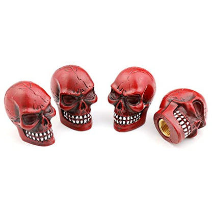 Cars Tires Valve Stem Caps Cover Dustproof Cool Skull Head Universal Fit Most of Cars SUV Bike Trucks Motorcycles 4 Pcs/Set (red) - color: Red
