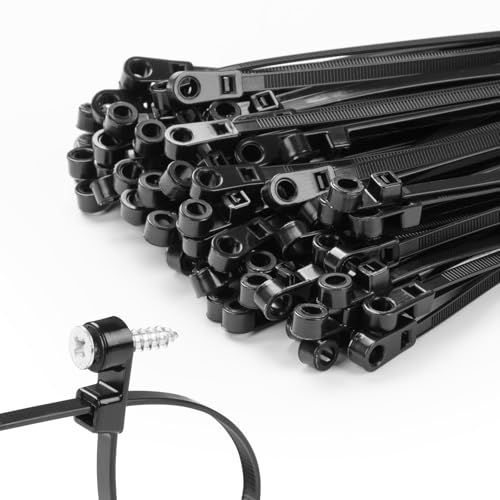200 PCS 6 inch Black Zip Ties with Screw Hole 70lbs Mountable head Cable Ties Straps Multipurpose Heavy Duty Nylon Cable Zip Ties with Screw Mounting Hole - color: Black, size: 6 Inch（200pcs）