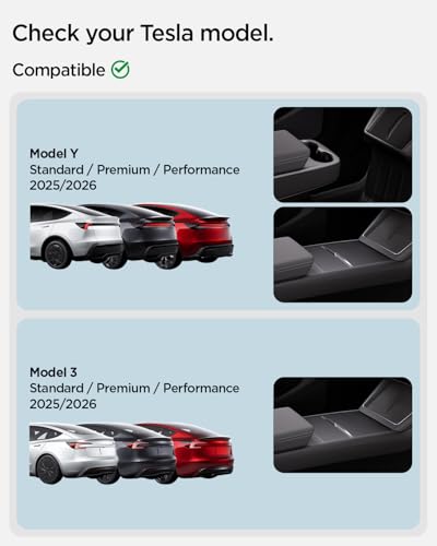 Spigen Armrest Console Organizer for Tesla Model Y Juniper (Standard, Premium & Performance 2026/2025) and Model 3 Highland (Standard, Premium & Performance 2026/25/24) - size: Armrest Console Organizer