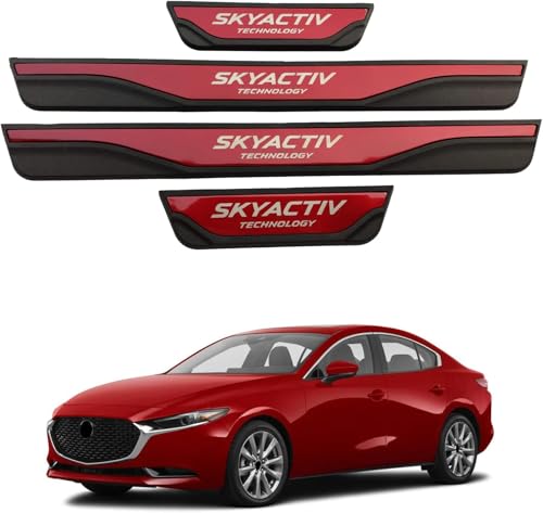 Car Door Sill Scuff Protector, for Mazda 3 2015-2025 Accessories Parts, Door Entry Guard Plate Trim Cover, Auto Interior Accessory Kick Panels 4pcs Set (red) - color: red