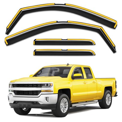 in-Channel Window Rain Guards Fit for Chevrolet(Chevy) Silverado/GMC Sierra Double Cab 2014-2018 Rain Guards Extra Durable Window Deflectors Visors Truck Vent Visors Shades Car Accessories - size: Fit for 2014-2018 Silverado/GMC Sierra Double Cab