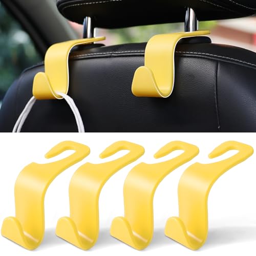 LivTee Car Seat Headrest Hook, Car Headrest Hidden Hook, 4 Pack Universal Auto Car Back Seat Hook Organizer for Purse Coat, Car Interior Accessories (Yellow) - color: Yellow