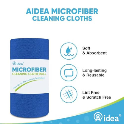 AIDEA Microfiber Cleaning Cloth Roll, 75PK, Reusable Paper Towels Tear Away Cloth, Microfiber Towels Washable Shop Rags, Lint Free Cleaning Rags for House, Kitchen, Window, 11.5"×11.5", Dark Blue - color: Dark Blue