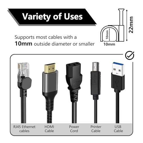 Jadaol Cable Clips 100Pcs 10mm Nail in Clips for Round Ethernet Cables Wall Clips Cable Tacks Electrical Wire TV Cable Speaker Wire Coax Clips Cable Nails for Cord Cat5/Cat5e/Cat6/Cat7 RJ45 Cord Clips - size: 10mm