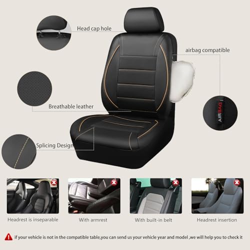 CAR PASS Universal FIT Piping Leather Car Seat Cover, for suvs,Van,Trucks,Airbag Compatible,Inside Zipper Design and Reserved Opening Holes (Full Set, Black and Beige) - color: Beige Black