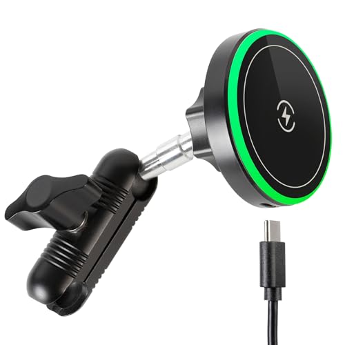 15W Magnetic Wireless Charging Phone Mount with Aluminum Double Socket Arm & 17mm/0.67" Ball -Replacement Base for Car Air Vent, Dashboard, Windshield Holder, Compatible with MagSafe iPhone - style: Wireless Charging with Metal Arm