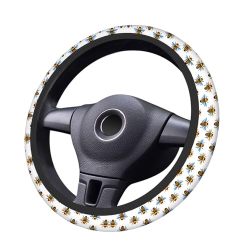 Swono Bee Cute Steering Wheel Cover Universal 15 Inch Cartoon Bees Black and Yellow Neoprene Car Steering Wheel Covers Stretchy Car Accessories for Women - color: multi-054
