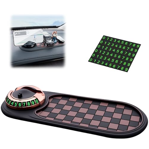 Multifunction Car Anti-Slip Mat, Non-Slip Dashboard Storage Pad with 360° Rotatable Phone Holder & Temporary Parking Number, Car Organizer for Phone, Keys & Small Items (Brown+Gold) - color: Brown+Gold