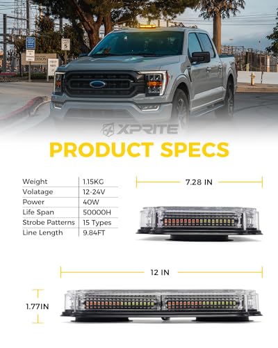 Xprite 300% Bright 108 LED Roof Top Strobe Light, US Flag Pattern Emergency Safety Warning Mini LED Strobe Lightbar w/Magnetic Base for 12-24V Construction Vehicles, Trucks, Snow Plows, Amber - color: Amber