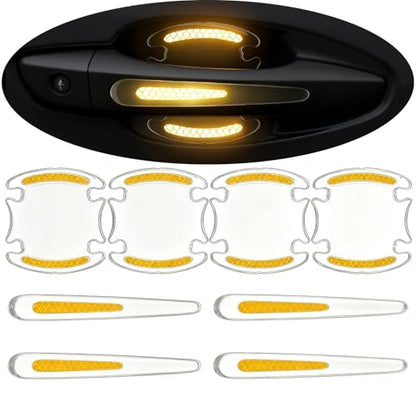 8pcs Clear Car Door Handle Scratch Protector，Clear-Transparent & 3D Carbon Fiber-Marking,Anti Scratch,Universal Auto Door Handle Anti Scratch Cover Guard (Yellow) - color: Yellow