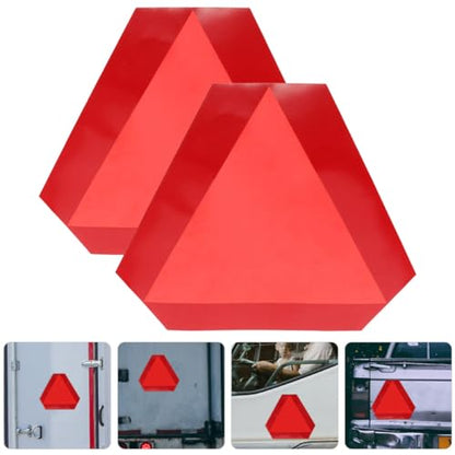 Cabilock 2pcs 36cm Aluminum Slow Moving Vehicle Triangle Signs with Reflective Border and Adhesive Backing, Reflective Road Safety Warning for Cars, Trucks, and Trailers