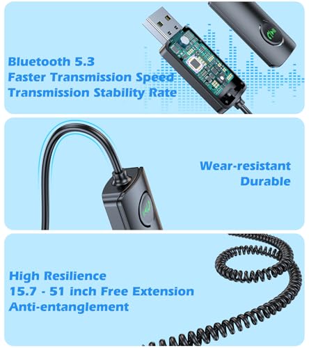 KAIY Bluetooth Receiver for Car AUX, Hands-Free Calling & Music Bluetooth Audio Receiver for Car USB-Powered, 3.5mm Adapter USB 2.0 to 3.5mm Jack Compatible with Speakers/Home Stereo