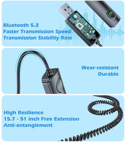 KAIY Bluetooth Receiver for Car AUX, Hands-Free Calling & Music Bluetooth Audio Receiver for Car USB-Powered, 3.5mm Adapter USB 2.0 to 3.5mm Jack Compatible with Speakers/Home Stereo