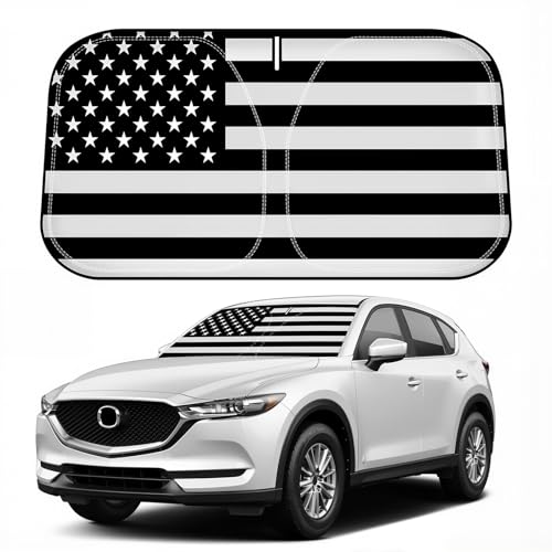 D-Lumina Windshield Sun Shade for Mazda CX-5 2017-2025 CX5 Accessories, Front Window Sunshade American Flag Sun Visor Protector Sun Shield Blocks UV Rays Heat, Foldable 2 Layers 210T Material - size: Silver & Black-fit 2017-2025 Mazda Cx-5