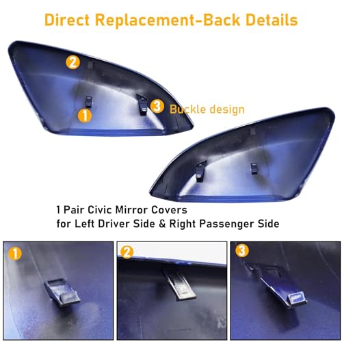 Moonlinks Compatible with 2016-2021 Honda Civic Side Mirror Cover Replacement,Aegean Blue Metallic LH & RH Side Door Rearview Mirror Cap Trim for 10th Gen Civic,2019-2022 Insight (1 Pair) - size: 10th-pair Blue