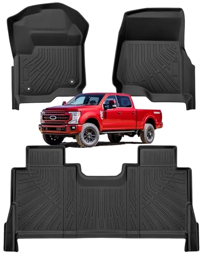 CarQiWireless Floor Mats for Ford F-250/F-350/F-450 2017-2024 2025 2026 Super Duty Crew Cab（Not Fit Exteded/Regular Cab）,All Weather Heavy-Duty TPE Full Set Liners Truck mats Accessories
