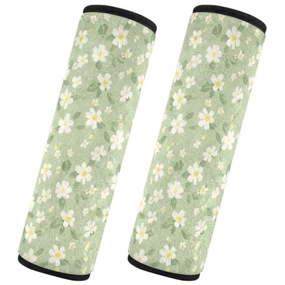 2 PCS Soft Auto Seat Belt Cover Seatbelt Cushions Shoulder Pad Compatible with All Cars and Backpack Pale Green and Yellow Flowers Medium