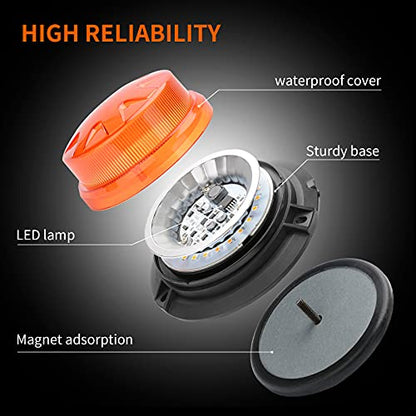 AUXMOTEC Amber Led Emergency Strobe Beacon Lights Bar with Magnetic Mount and 8 Flash Models Yellow Warning Safety Rooftop Signal Lamps Vehicles Forklift Truck Tractor Golf Car Carts (24-LED 12V-24V) - color: #1 Amber