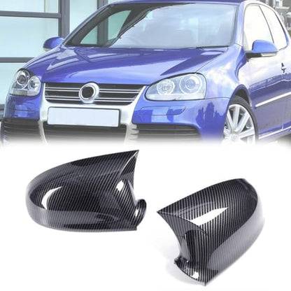Pair Carbon Fiber Black Side Wing Mirror Cover Caps For VW Golf GTI Jetta MK5 2003-2009 Left&Right Side, Rearview Mirror Cover Decoration Trim