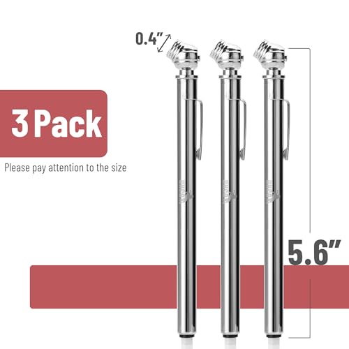 UNCO- Pencil Tire Pressure Gauge, 3 Pack, 10-75 PSI, Pencil Air Pressure Gauge for Tires - color: Silver, size: 3 Pack, 10-75 PSI