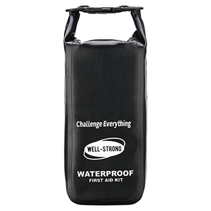 Boat First Aid Kit Waterproof, WELL-STRONG Marine Emergency Kit with Roll Top Dry Bag for Boating Fishing Kayaking – Water-Resistant Contents for Camping & Beach（Black） - color: Ws011-black