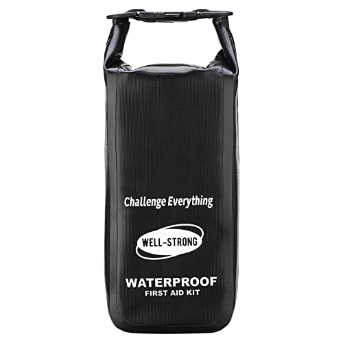 Boat First Aid Kit Waterproof, WELL-STRONG Marine Emergency Kit with Roll Top Dry Bag for Boating Fishing Kayaking – Water-Resistant Contents for Camping & Beach（Black） - color: Ws011-black