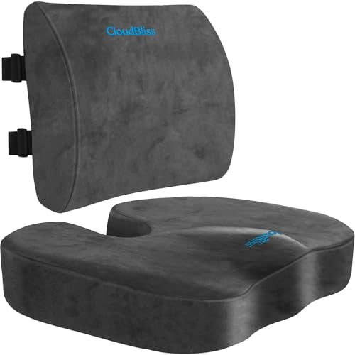 CloudBliss Lumbar Support Pillow & Seat Cushion Set for Office Chair, Desk Chair, Wheelchair & Car–Memory Foam Back Support, Ergonomic Chair Cushions,Sciatica Pain Relief,Home Essentials(Grey,XL) - color: Grey, size: X-Large