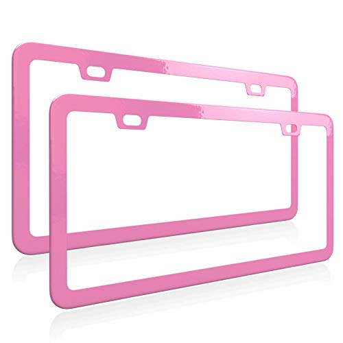 Pink License Plate Frame, Metal Thin Stainless Steel with 2 Holes Screw Cap, 2 Pack (Pink (Women's Favorite)) - color: Pink (Women's Favorite)