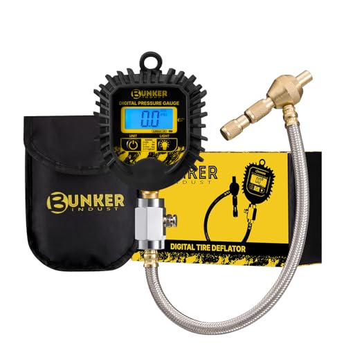 BUNKER INDUST Digital Tire Pressure Gauge, 0-250 PSI Heavy Duty Air Guage for car, Truck, and Off-Road Vehicle- Reliable Accuracy-Backlit LCD Display, Tire Deflator with Built-in Top Light