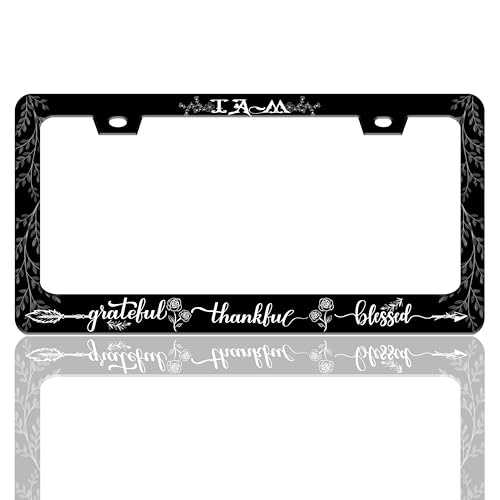 Grateful Thankful Blessed License Plate Frame Christian Stainless Steel License Plate Holder for Front and Rear Car Tags Funny for Car Decoration Accessories with Screws 6.3 X 12.2 in for Women Men - color: Grateful Thankful Blessed