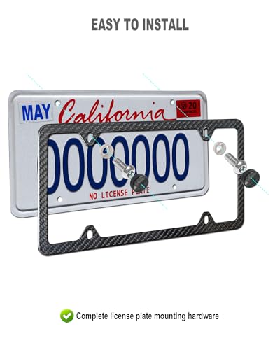Aootf Carbon Fiber License Plate Frames- 100% Real Carbon Cloth Wrapped Stainless Steel Car Tag Holder, 2 Pack Slim Edge Black Covers with Anti Theft Screws Caps, 4 Hole - style: Slim Edge-4 Hole