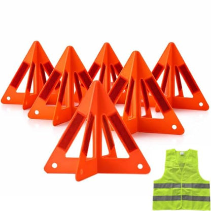 Safety Triangles for Vehicles, 6 Set Emergency Warning Reflective Triangles, Modular Two-Piece Design, High Visibility Roadside Safety Triangles for Car, Truck, SUV
