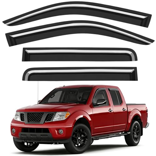 Outside-Mount Window Rain Guards Fit for 2005-2021 Nissan Frontier Crew Cab, Extra Durable Window Visors Wind Deflector Dark Smoke Vent Shades Car Tape-on with Thicker 4PCS - size: Fit for 2005-2021 Nissan Frontier Crew Cab