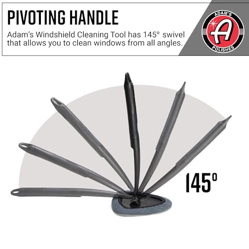 Adam's Polishes Windshield Cleaning Tool - Car Interior Window Glass Wand Accessory with 3 Microfiber Pads & Extendable Handle for Removing Dust, Moisture, Haze, Defrosting, Etc.