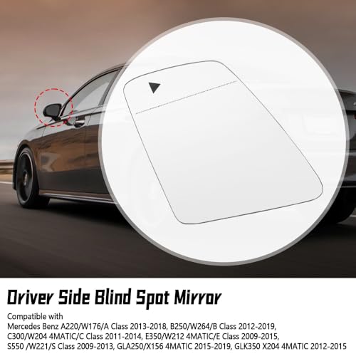 LH Heated Mirror Glass Fit for Mercedes Benz A Class B C Replace A2128102121, with Blind Spot Detection Left Driver Side - size: Left Side