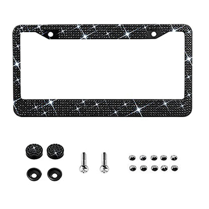 Bling License Plate Frame for Women,Sparkle Crystal Bedazzled Rhinestone License Plate Frames with 1400pcs Rhinestones, Handcrafted Crystal Premium Stainless Steel Frame with Screw Caps (Black) - color: black,bling