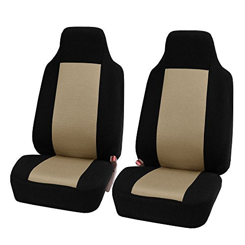 FH Group 3D Air Mesh Car Seat Covers Front Set – Universal Fit Automotive Seat Protectors, Washable Low Back Bucket Seat Covers for SUV, Sedan, Car Accessories, Beige/Black - color: Beige, size: Front Set