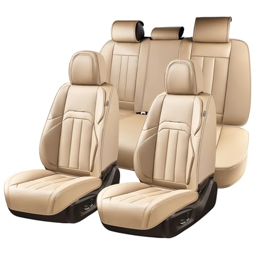 Coverado Car Seat Cover, Cover for Cars Full Seat, Premium Leather, Universal Fit Waterproof Seat Protectors, Car Seat Cushion Non-Slip for Most Cars-Beige - color: Beige, size: FullSet