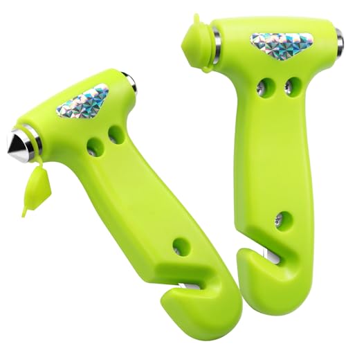 Car Window Breaker, Safety Hammer - 3 in 1 Escape Tools, Window Breaker Seatbelt Cutter, Roadside Emergency Kit with Light Reflective Tape(2 Pack, Green) - color: Geen, size: 2 Pack