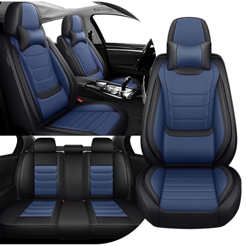 Car Seat Cover Full Set for BMW X3 Seat Covers 2004-2025, Nappa Leather Waterproof Seat Covers for Cars, Airbag Compatible, Universal Automotive Seat Covers (Luxury 5 Seats/Black Blue) - color: Black&Blue, size: 5 Seats Luxury