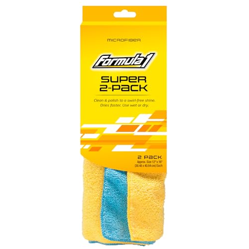 Formula 1 Super 2-Pack Microfiber Towels for Auto Detailing, Cleaning & Polishing Cloths for Streak-Free Shine - color: Super 2-pack Absorbent Microfiber Towels