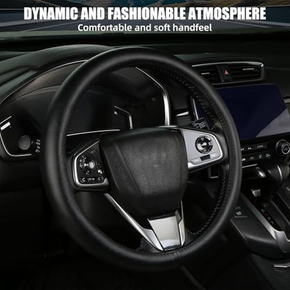 Leather Steering Wheel Cover, Anti-Slip, Safety, Soft, Breathable, Adaptable to 14.5-15 inches Steering Wheel Fit SUV Jeep Van Sedan, Car Steering Wheel Protector for Women Men,Classic Black - color: Classic Black