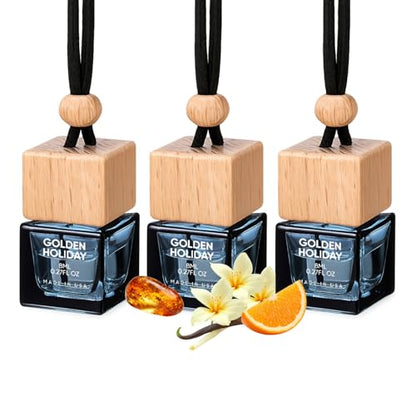 Air Jungles Hanging Car Air Freshener Diffuser 3 Ct, Golden Holiday Scent of Citrus Amber Vanilla, Long Lasting Car Fragrance Odor Eliminator - Premium Essential Oil, Made in USA