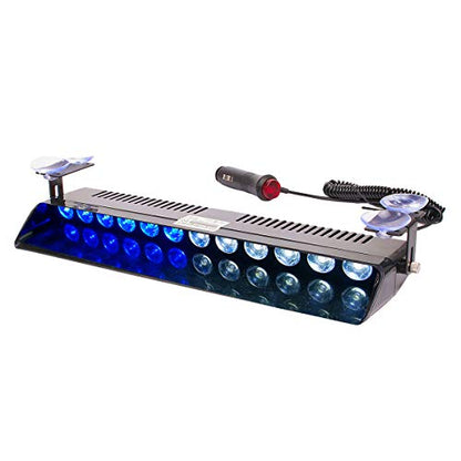 White Blue Led Strobe Flash Light Emergency Warning 12-Led Sucker Dashboard Interior Roof Windshield Dash Safe Caution Hazard Light with Suction Cups for Car Vehicle Boat SUV Firemen Fog DC 12V - color: White & Blue