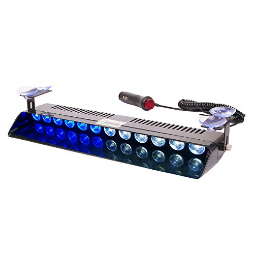 White Blue Led Strobe Flash Light Emergency Warning 12-Led Sucker Dashboard Interior Roof Windshield Dash Safe Caution Hazard Light with Suction Cups for Car Vehicle Boat SUV Firemen Fog DC 12V - color: White & Blue