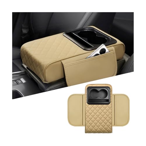 Mandark Car Center Console Armrest Pillow, Leather Memory Foam Auto Arm Rest Box Cover with Storage Bag, Waterproof Automotive Interior Elbow Protector Accessories, Universal Fit (Beige) - color: Beige, size: Style A