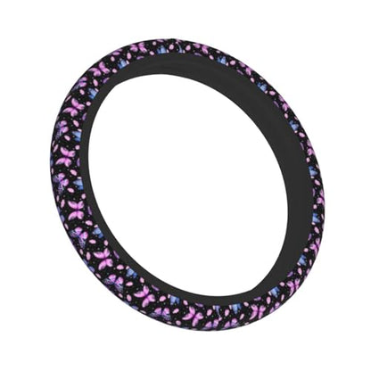 Purple Butterfly Steering Wheel Cover - Beauty Butterfly Wheel Cover Anti-Slip Breathable Universal for 15 Inch Car Steering Wheel Cover with 2 Pieces Car Coasters Suitable for Men Women - color: Purple Butterfly1