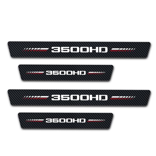 4Pcs Door Sill Protector Compatible with Dodge Ram 3500 with 3500HD Logo, Carbon Fiber Door Sill Stickers, Front Rear Door Sill Plate Covers Auto Accessories - color: White 3500